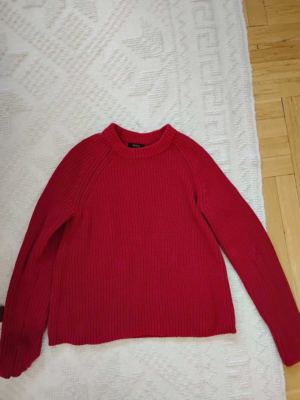 Quince Cherry Red Cable-Knit Crewneck Sweater